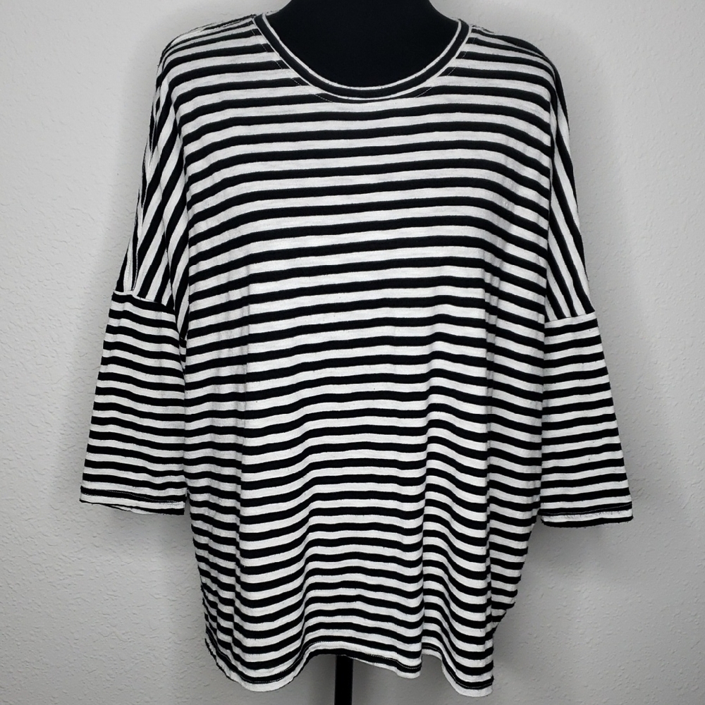 Mersea Catalina Knit Stripe Cotton Oversized Slub Tee One Size Coastal Nautical